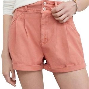 Anthropologie Pilcro High Rise Pleated Cuffed Relaxed Shorts in Peach